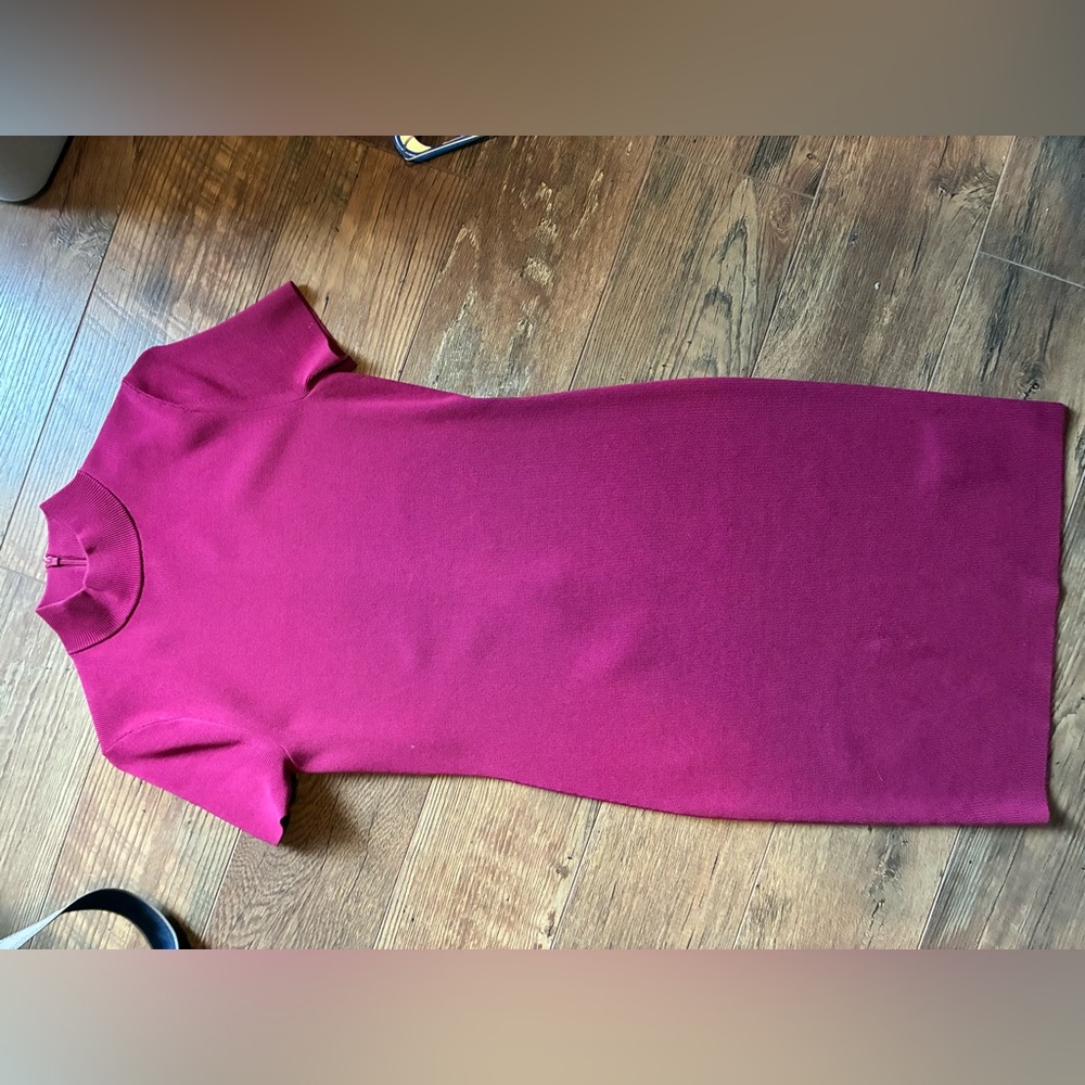 Fitted Short Sleeve sweater  Midi Dress in Rich Raspberry